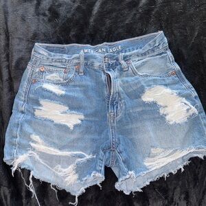 American Eagle Outfitters Distressed Blue Denim 90s Boyfriend Shorts